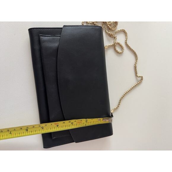Skagen Crossbody Bag Black Leather Chain Link Clutch Cow Hide Envelope - Picture 9 of 15
